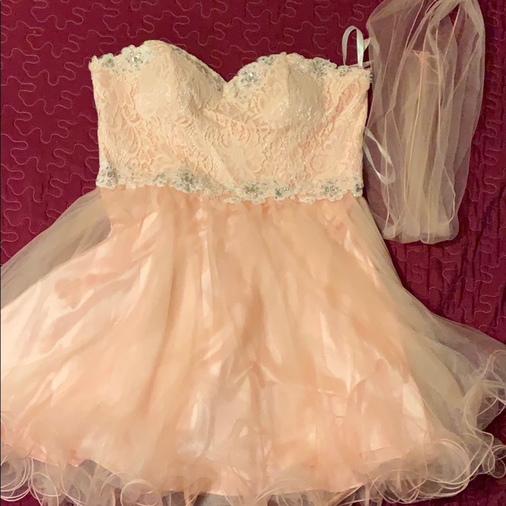 Blush colored corset beaded laced dress